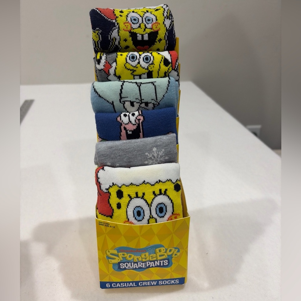 New Spongebob Squarepants 6pk casual crew mens novelty socks sz 6-12 Nickelodeon